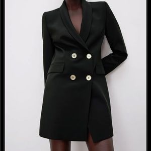 ZARA DOUBLE BREASTED FROCK BLAZER DRESS BLACK SIZE S 8285/642